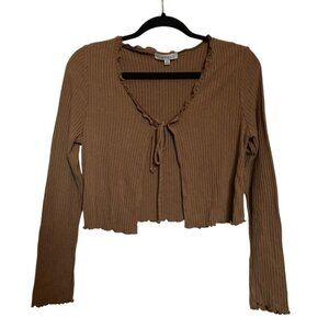 Brown Ribbed Long Sleeve Top